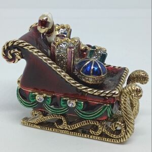 * vintage Monet Santa's sled Christmas enameled trinket box